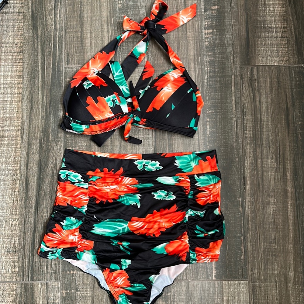 Cupshe floral two piece high wasted bathing suit